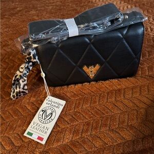 NWT Valentino Orlandi Quilted Black Crossbody Bag - Vegan Leather